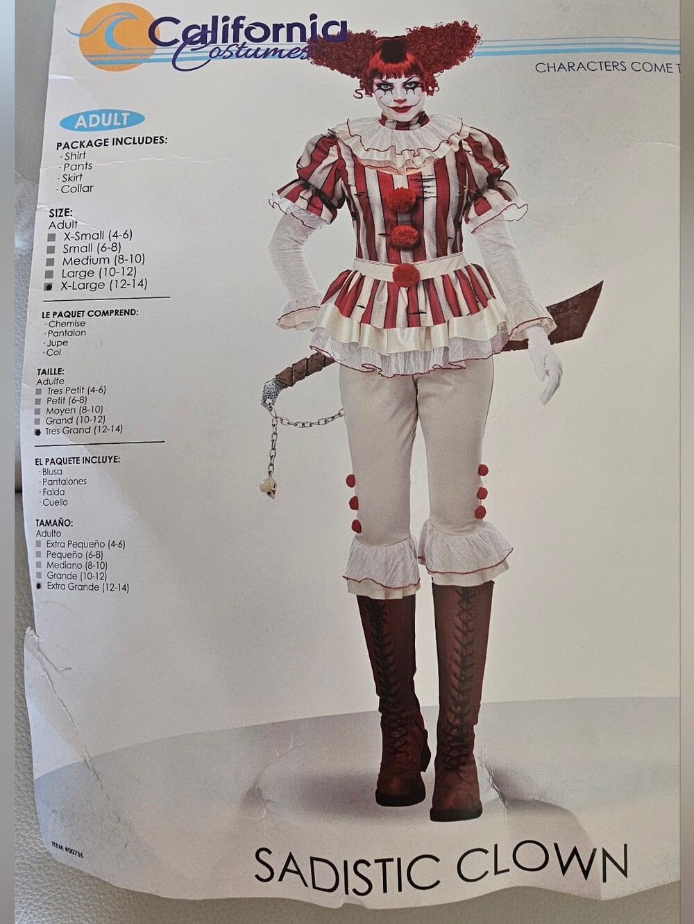 California Costumes Sadistic Clown Women's Costume - Red and White Size XLarge